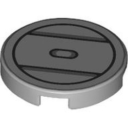 LEGO part 14769pr0174 Tile Round 2 x 2 with print in Medium Stone Grey/ Light Bluish Gray
