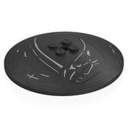 LEGO part 3961pr0021 Dish 8 x 8 Inverted [Radar], Solid Studs with Mudhorn Skull Symbol print in Titanium Metallic / Pearl Titanium