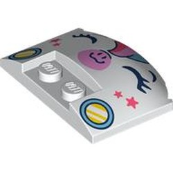 LEGO part 93604pr0011 Slope Curved 3 x 4 x 2/3 Triple Curved with 2 Sunk Studs with print in White