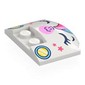 Slope Curved 3 x 4 x 2/3 Triple Curved with 2 Sunk Studs with Unicorn Face, Rainbow Mane, Bright Pink Nose, Dark Blue Eyes, Coral Star, Yellow/Bright Light Blue Headlights print