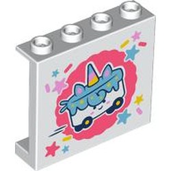 LEGO part 60581pr0015 Panel 1 x 4 x 3 [Side Supports / Hollow Studs] with print in White