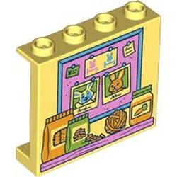LEGO part 60581pr0035 Panel 1 x 4 x 3 [Side Supports / Hollow Studs] with print in Cool Yellow/ Bright Light Yellow