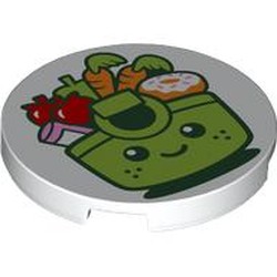 LEGO part 67095pr0004 Tile Round 3 x 3 with print in White