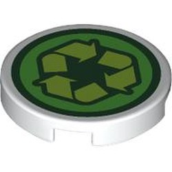 LEGO part 14769pr0024 Tile Round 2 x 2 with print in White