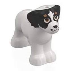 LEGO part 3168pr0004 Animal, Dog Labrador with Black Head, Brown Eyebrows print in White