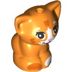 LEGO part 69902pr0007 Animal, Cat, Kitten Sitting with print in Bright Orange/ Orange