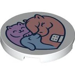 LEGO part 67095pr0008 Tile Round 3 x 3 with print in White