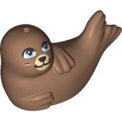 LEGO part 7841pr0001 Animal, Seal, Lying on Side with print in Medium Brown