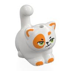 LEGO part 2652pr0009 Animal, Cat, Chubby with Orange Spots, Olive Green Eyes, Scowling print (Churro) in White