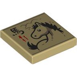 LEGO part 3068bpr9282 Tile 2 x 2 with Horse Drawing, Mandarin 'Horse' print in Brick Yellow/ Tan