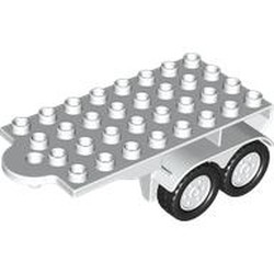 LEGO part 25081c04 Duplo Trailer Flatbed 4 x 8 with Hook and 4 White Wheels in White