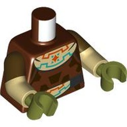 LEGO part 973g19c26h20pr0001 Torso, Dual Molded Arms with Reddish Brown Sleeves Pattern, Tan Arms, Olive Green Hands with print in Reddish Brown