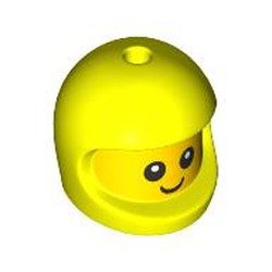 LEGO part 115329pat0001pr0001 Minifig Head Special, Baby with Helmet with Yellow Head pattern, Face with White Pupils print in Vibrant Yellow