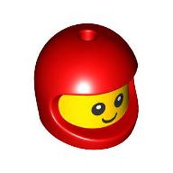 LEGO part 115329pat0001pr0001 Minifig Head Special, Baby with Helmet with Yellow Head pattern, Face with White Pupils print in Bright Red/ Red