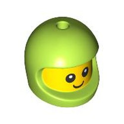 LEGO part 115329pat0001pr0001 Minifig Head Special, Baby with Helmet with Yellow Head pattern, Face with White Pupils print in Bright Yellowish Green/ Lime