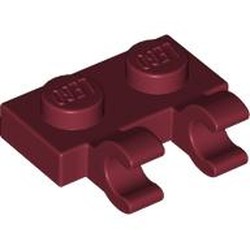 LEGO part 60470b Plate Special 1 x 2 with Clips Horizontal [Open O Clips] in Dark Red