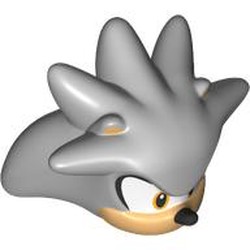 LEGO part 114570pr0001 Minifig Head Special, Silver with print in Medium Stone Grey/ Light Bluish Gray