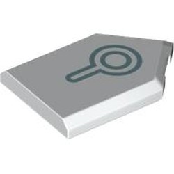 LEGO part 22385pr0158 Tile Special 2 x 3 Pentagonal with print in White