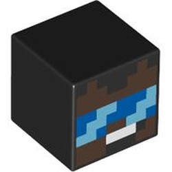 LEGO part 19729pr0060 Minifig Head Special, Cube with print in Black