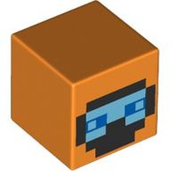 LEGO part 19729pr0074 Minifig Head Special, Cube with print in Bright Orange/ Orange