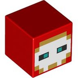 LEGO part 19729pr0080 Minifig Head Special, Cube with print in Bright Red/ Red