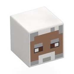 LEGO part 19729pr0109 Minifig Head Special, Cube with print in White