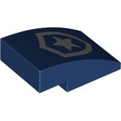 LEGO part 24309pr0022 Slope Curved 3 x 2 No Studs with Silver Police Badge print in Earth Blue/ Dark Blue
