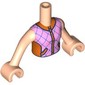 Minidoll Torso Girl with Light Nougat Arms and Hands with Bright Pink Jacket, Reddish Orange Zipper, Collar, Dark Blue Diamonds print