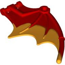 LEGO part 38547pat0002 Creature Body Part, Dragon / Thestral Wing with Bar Connection and Marbled Bright Light Orange Pattern in Bright Red/ Red