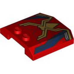 LEGO part 45677pr0031 Slope Curved 4 x 4 x 2/3 Triple Curved with 2 Studs with print in Bright Red/ Red