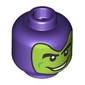 Minifig Head Green Goblin, Lime Face, Black Eyebrows, Green Lines, Mean Smile