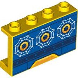 LEGO part 14718pr0017 Panel 1 x 4 x 2 with Side Supports - Hollow Studs with print in Bright Yellow/ Yellow