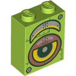 LEGO part 3245cpr0008 Brick 1 x 2 x 2 with Inside Stud Holder with print in Bright Yellowish Green/ Lime