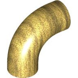 LEGO part 25214 Brick Round 1 x 1 diameter Tube with 90 Degree Elbow (2 x 2 x 1) and Axle Holes (Crossholes) at each end in Warm Gold/ Pearl Gold