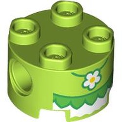 LEGO part 17485pr0021 Brick Round 2 x 2, Pin Holes with print in Bright Yellowish Green/ Lime