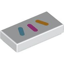 LEGO part 3069bpr0215 Tile 1 x 2 with print in White