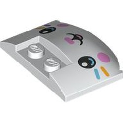 LEGO part 93604pr0017 Slope Curved 3 x 4 x 2/3 Triple Curved with 2 Sunk Studs with print in White