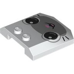 LEGO part 45677pr0030 Slope Curved 4 x 4 x 2/3 Triple Curved with 2 Studs with print in White