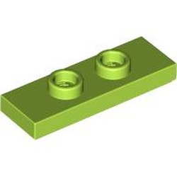LEGO part 34103 Plate Special 1 x 3 with 2 Studs with Groove and Inside Stud Holder (Jumper) in Bright Yellowish Green/ Lime