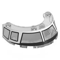 LEGO part 76796pr0002 Windscreen 4 x 6 x 1 Round with Black/White Cockpit Frame print in Transparent/ Trans-Clear