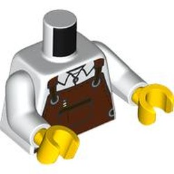 LEGO part 973c27h01pr0076 Torso, Reddish Brown Apron, Pocket, White Shirt print, White Arms, Yellow Hands in White