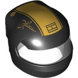 LEGO part 7071pat0008pr0002 Helmet, Formula 1 with Trans-Clear Visor pattern, print in Black