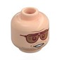 Minifig Head Sonny Hayes, Dark Tan Eyebrows, Stubbles Beard, Frown / Dark Red Glasses, Open Mouth Smile