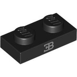 LEGO part 3023pr0012 Plate 1 x 2 with Silver 'EB' print in Black
