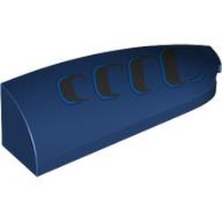 LEGO part 7205pr0002 Slope Curved 1 x 4 with Stud Notch Right with Black Vents print in Earth Blue/ Dark Blue