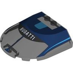 LEGO part 65633pr0019 Windscreen 6 x 6 x 1 1/3 with 'BUGATTI', Dark Blue Roof, Dark Azure Lines print in Trans-Black