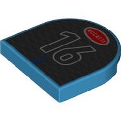 LEGO part 5520pr0004 Tile Round 2 x 2 Half Circle with Black Grill, Red Bugatti Symbol, '16' print in Dark Azure