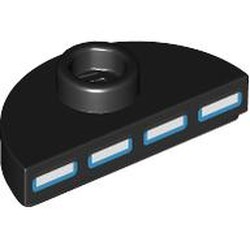 LEGO part 1745pr0001 Plate Round 1 x 2 Half Circle with Stud (Jumper) with White Rectangles print in Black