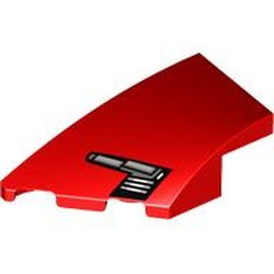 LEGO part 80177pr0021 Slope Curved 3 x 2 with Stud Notch Left with print in Bright Red/ Red