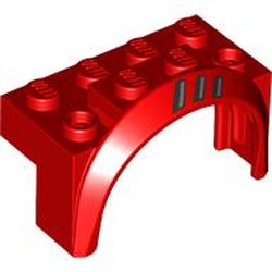 LEGO part 3387pr0003 Wheel Arch, Mudguard 4 x 2 x 2 1/2 with print in Bright Red/ Red
